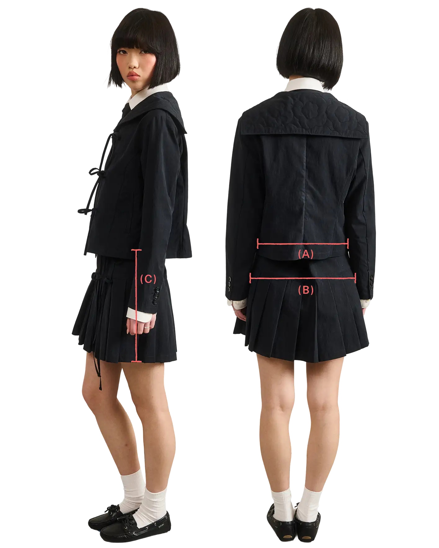 BLACK UNIFORM APRON SKIRT measurement guide