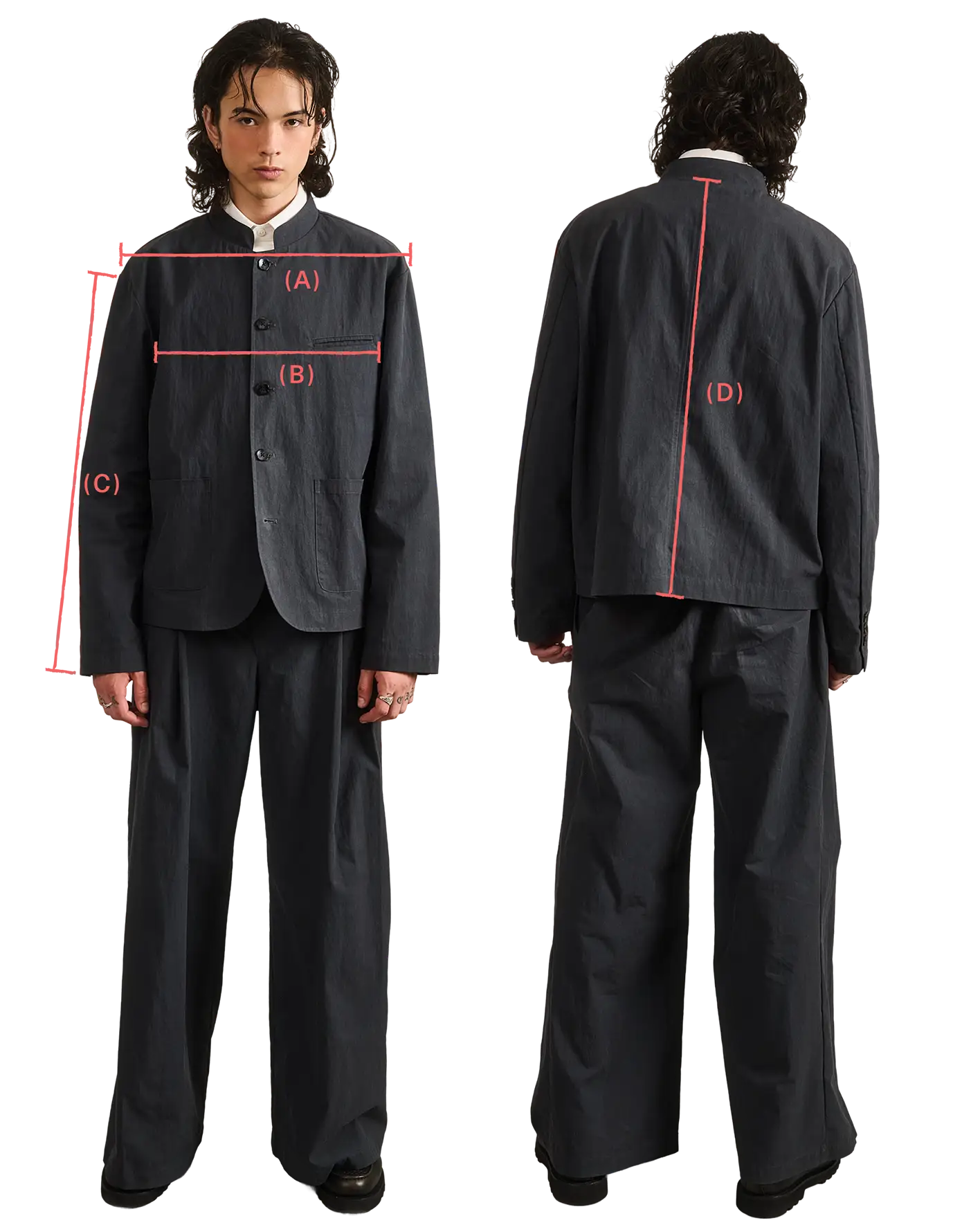 BLACK FIREMAN CLASP JACKET measurement guide