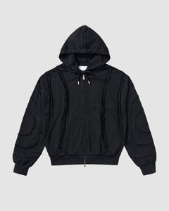 BLACK MOCHI HAZE PANELED ZIP UP HOODIE