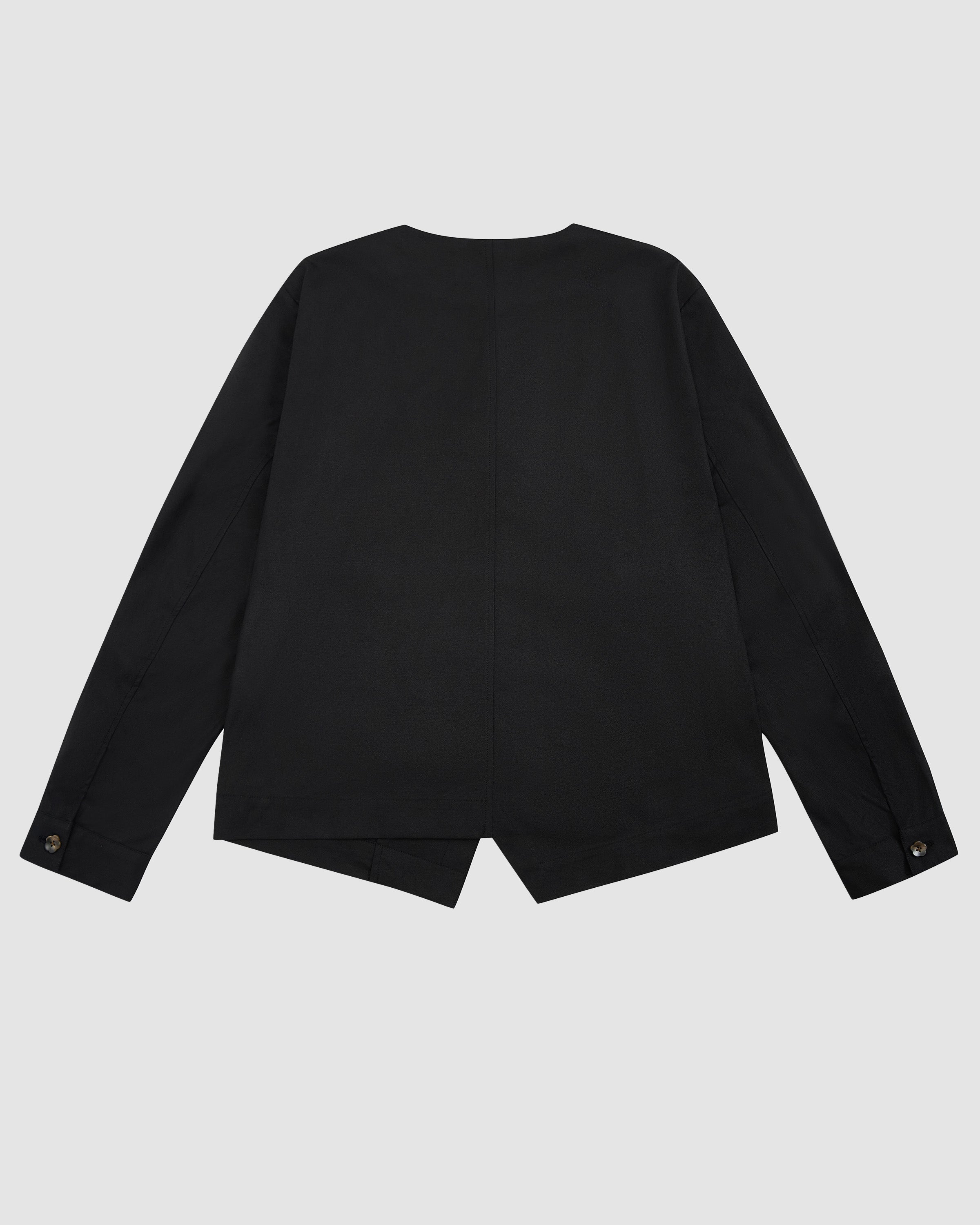 Back view of the black Hanbok Tie Blazer showing the clean, minimalist design and relaxed fit.