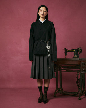 BLACK CHINA COLLAR KNOT SHACKET