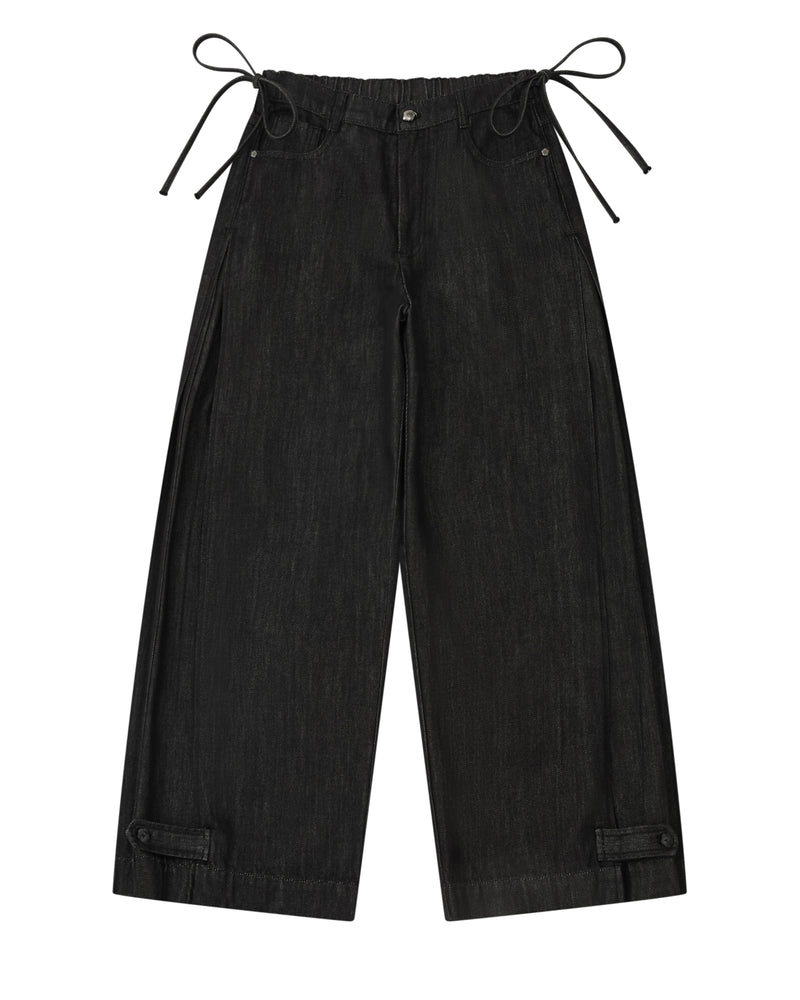 BLACK ACCORDION DENIM PANTS