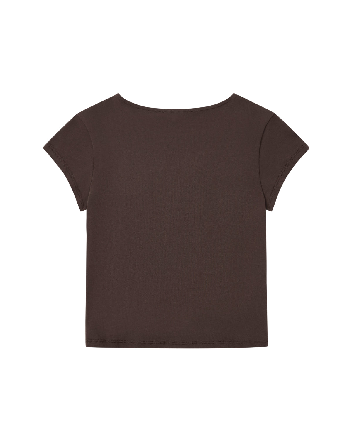 The BROWN TIE GORUM BABY TEE by Sundae School is laid flat and viewed from the back, featuring a plain brown color, short sleeves, a round neckline, and no visible designs or logos.