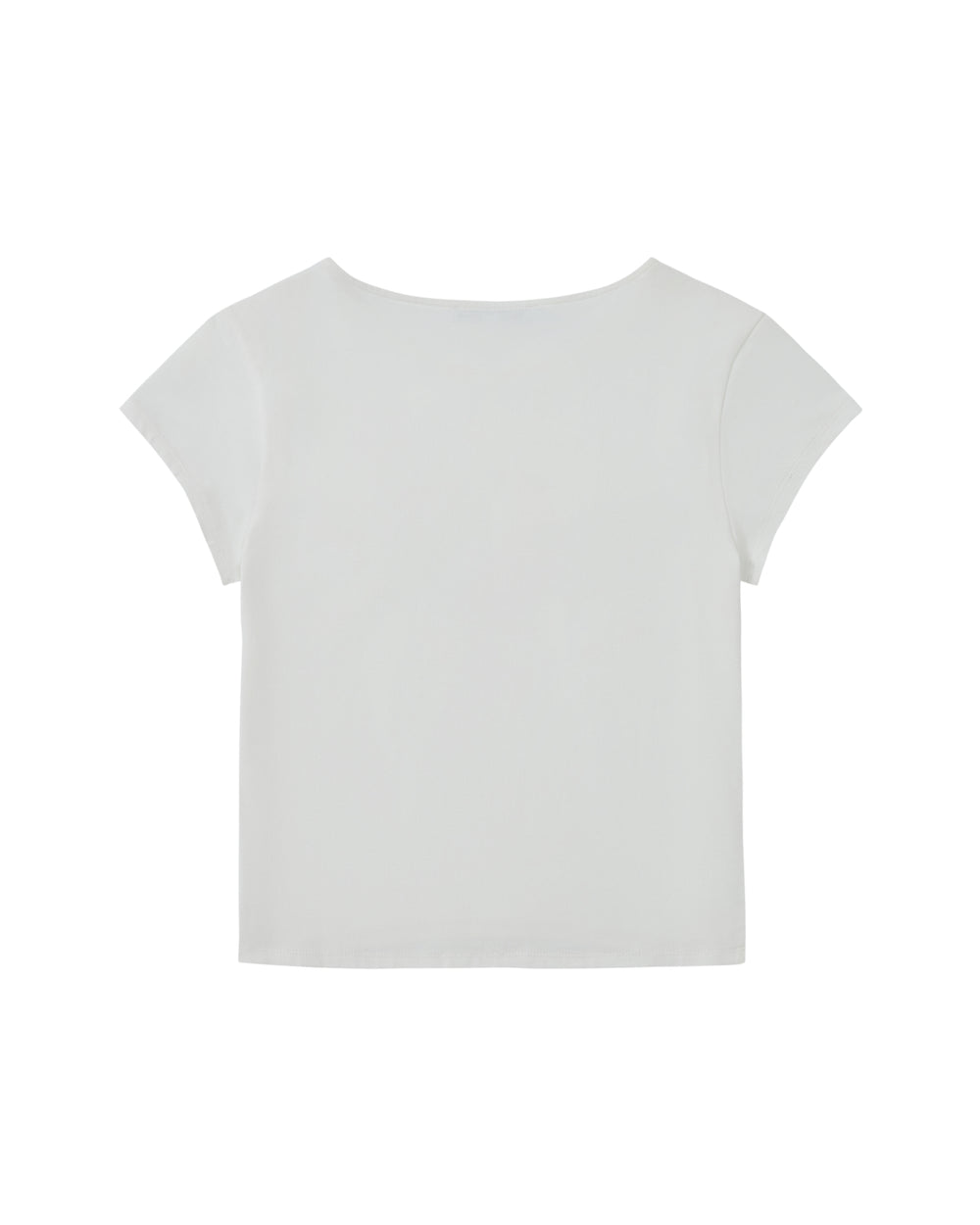 The WHITE TIE GORUM BABY TEE by Sundae School is displayed from the back, featuring a plain white, cropped design with short sleeves against a white background.