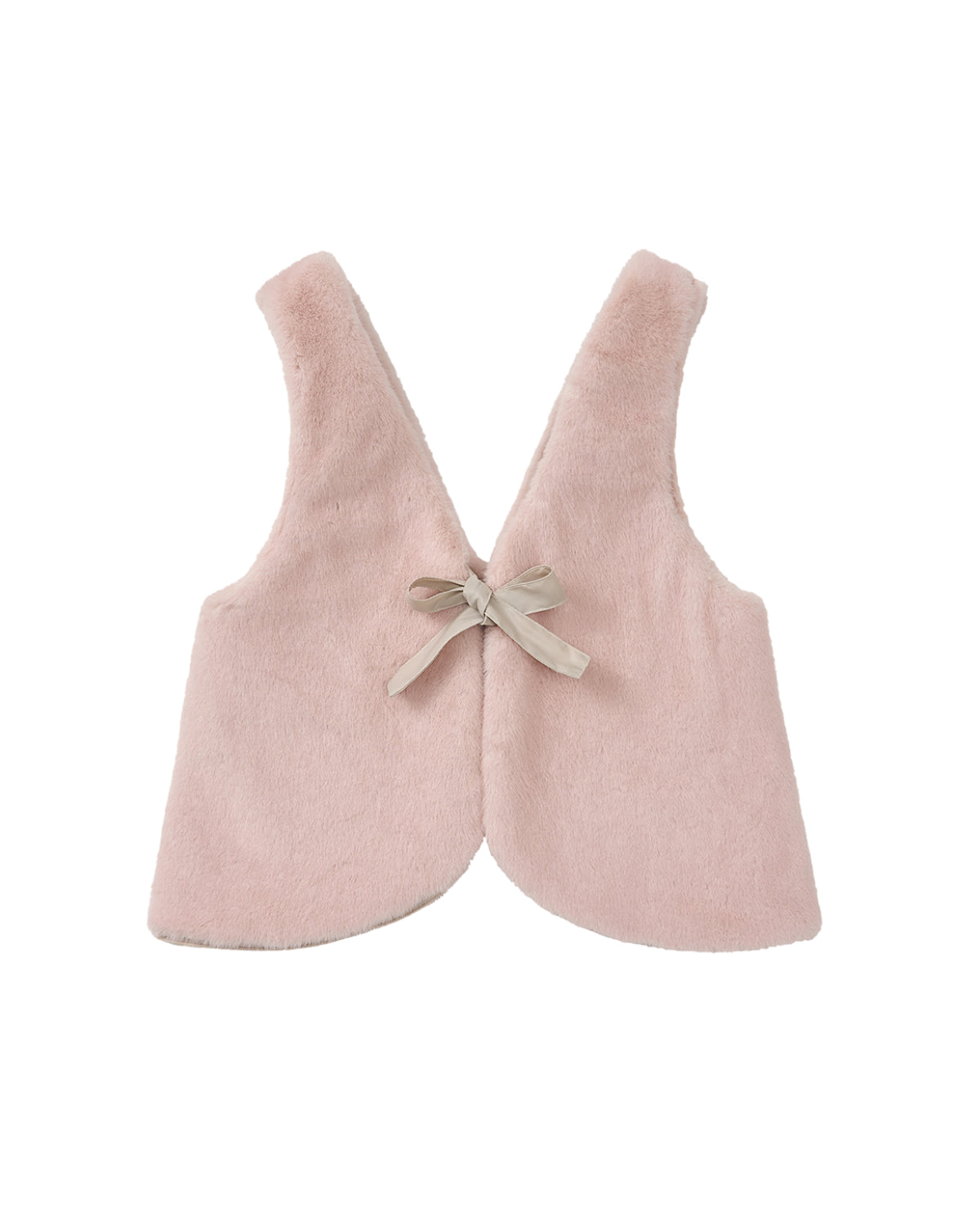 The SILVER PINK BAEJA VEST for children by Sundae School is a light pink, sleeveless Korean baeja, shown from the back with a light gray ribbon tied in a bow at the center.