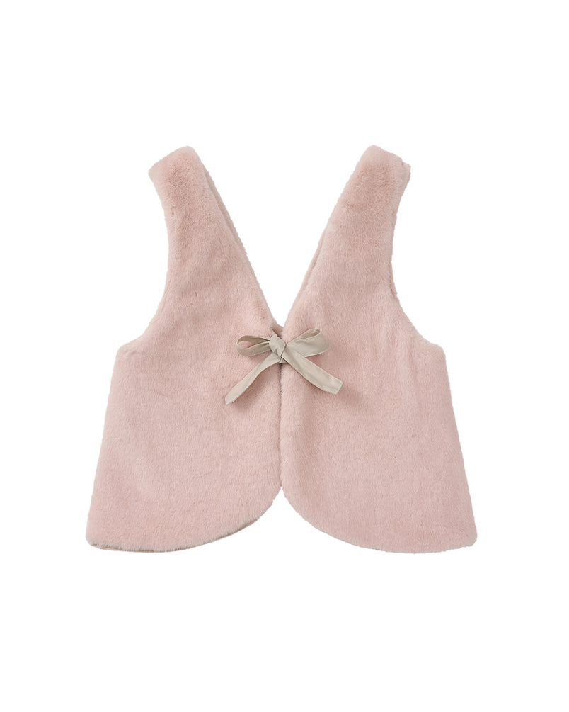 The SILVER PINK BAEJA VEST for children by Sundae School is a light pink, sleeveless Korean baeja, shown from the back with a light gray ribbon tied in a bow at the center.