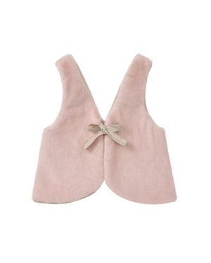 The SILVER PINK BAEJA VEST for children by Sundae School is a light pink, sleeveless Korean baeja, shown from the back with a light gray ribbon tied in a bow at the center.