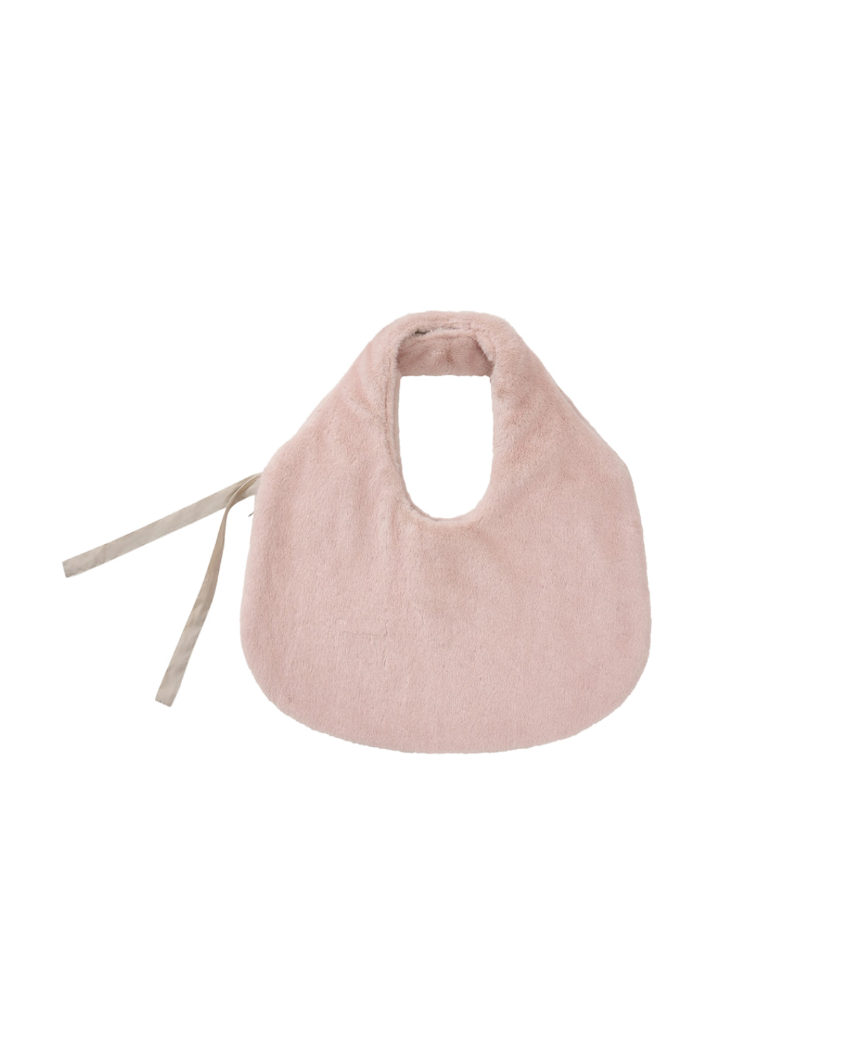 A soft, light pink SILVER PINK BAEJA VEST / BAG by Sundae School, featuring a rounded shape and beige fabric ties on the side reminiscent of the gentle pastels in traditional Korean baeja vests, displayed against a white background.