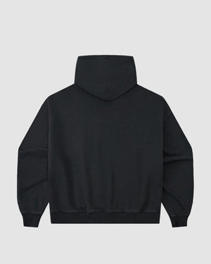 The FADE BLACK COCOON HOODIE by Sundae School features long sleeves, an oversized hood, and a minimalist design with no visible logos, shown from the back against a light gray background—ideal for a cocoon-core look.
