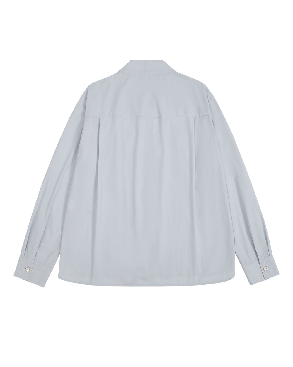 The DART COLLAR SHIRT by Sundae School is shown from the back in light blue. Crafted from a comfortable cotton-nylon blend, this men’s button-down features a collar, buttoned cuffs, and a loose fit with no visible patterns or logos.