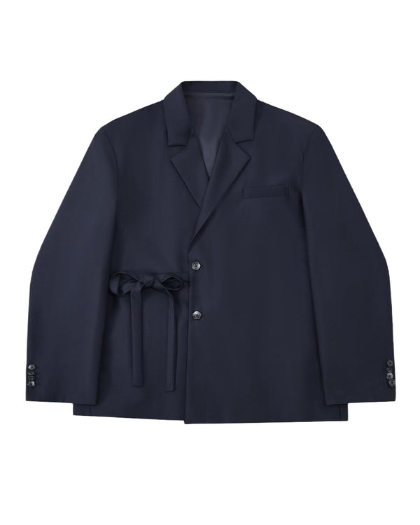 Front flat lay of the Sundae School NAVY DOUBLE DUTY BLAZER, a relaxed single-breasted navy blazer with notch lapels.