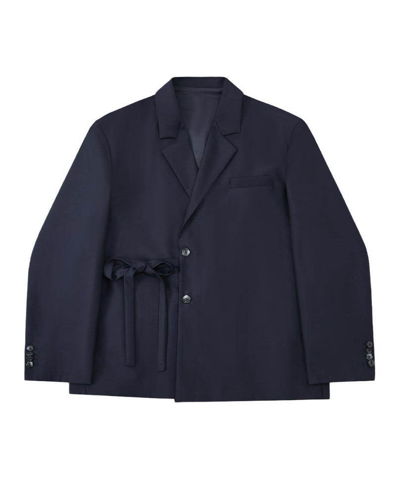Front flat lay of the Sundae School NAVY DOUBLE DUTY BLAZER, a relaxed single-breasted navy blazer with notch lapels.