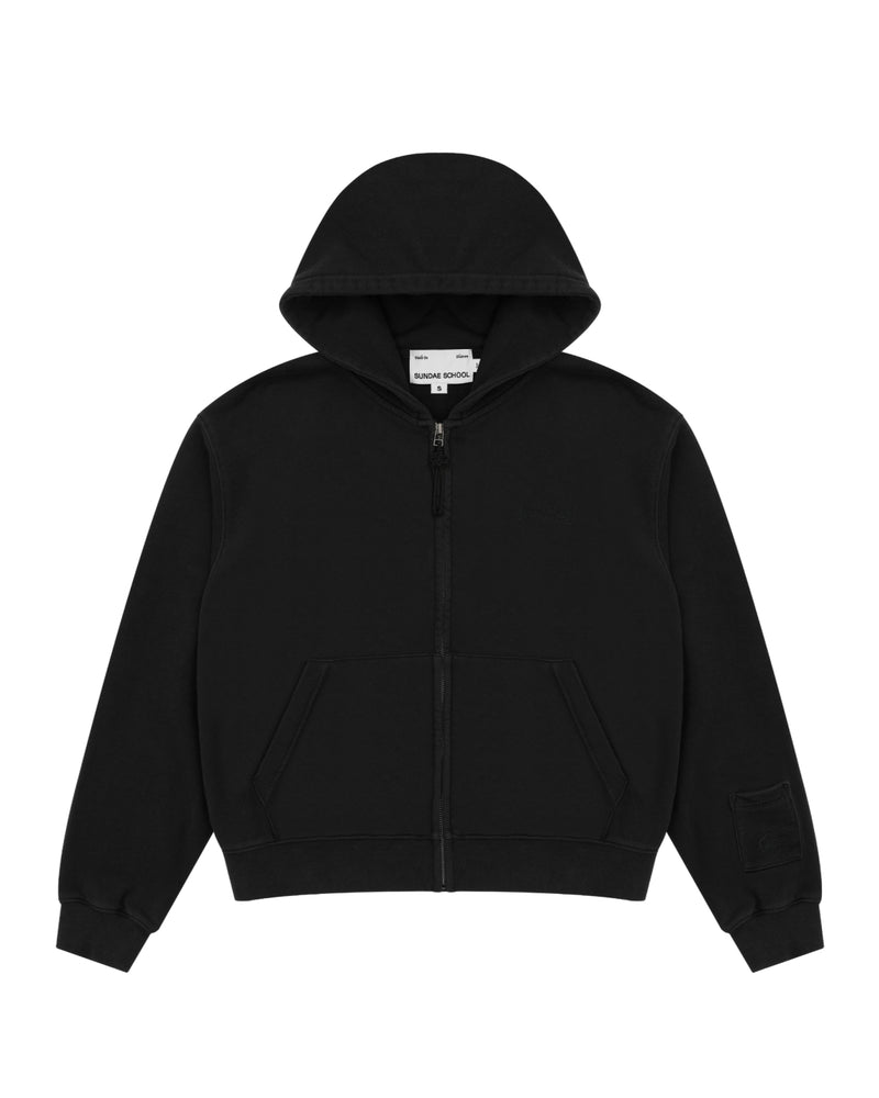 BLACK WASH FLOWER KNOT ZIP UP