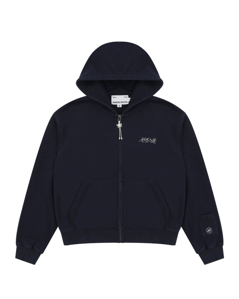 NAVY WASH FLOWER KNOT ZIP UP