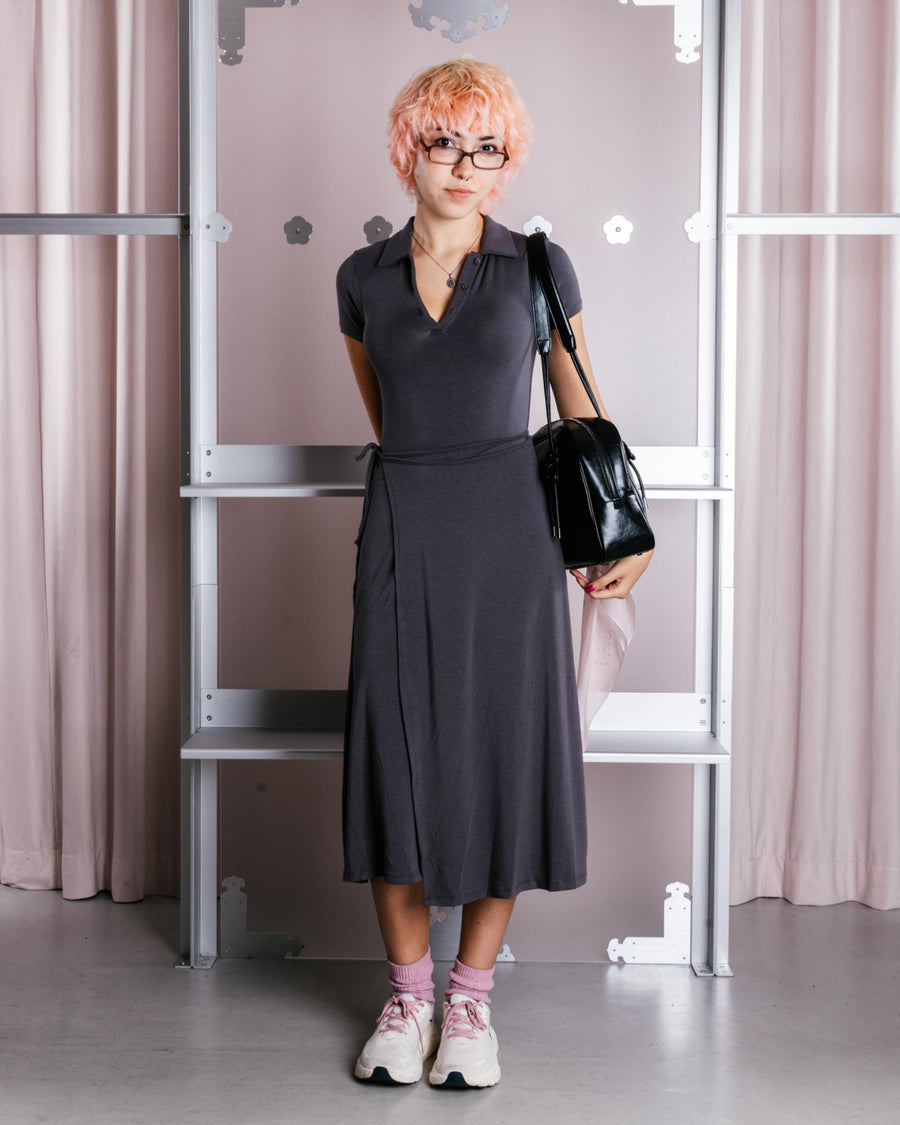 DARK GREY CINDY POLO DRESS — size M