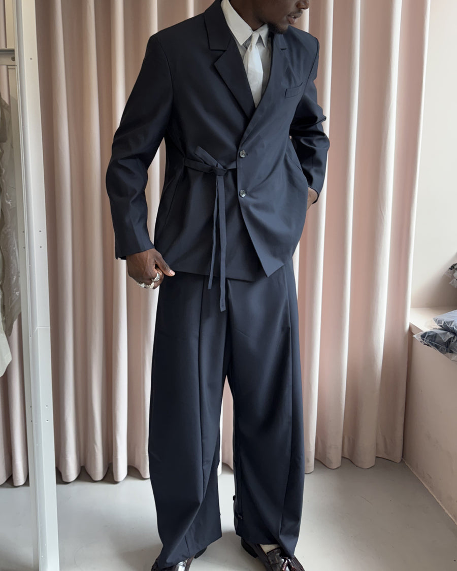 CHARCOAL PLEATED HANBOK SLACKS — size L