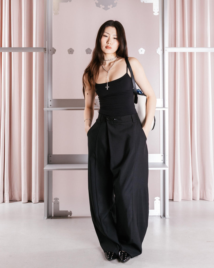 CHARCOAL PLEATED HANBOK SLACKS — size XS
