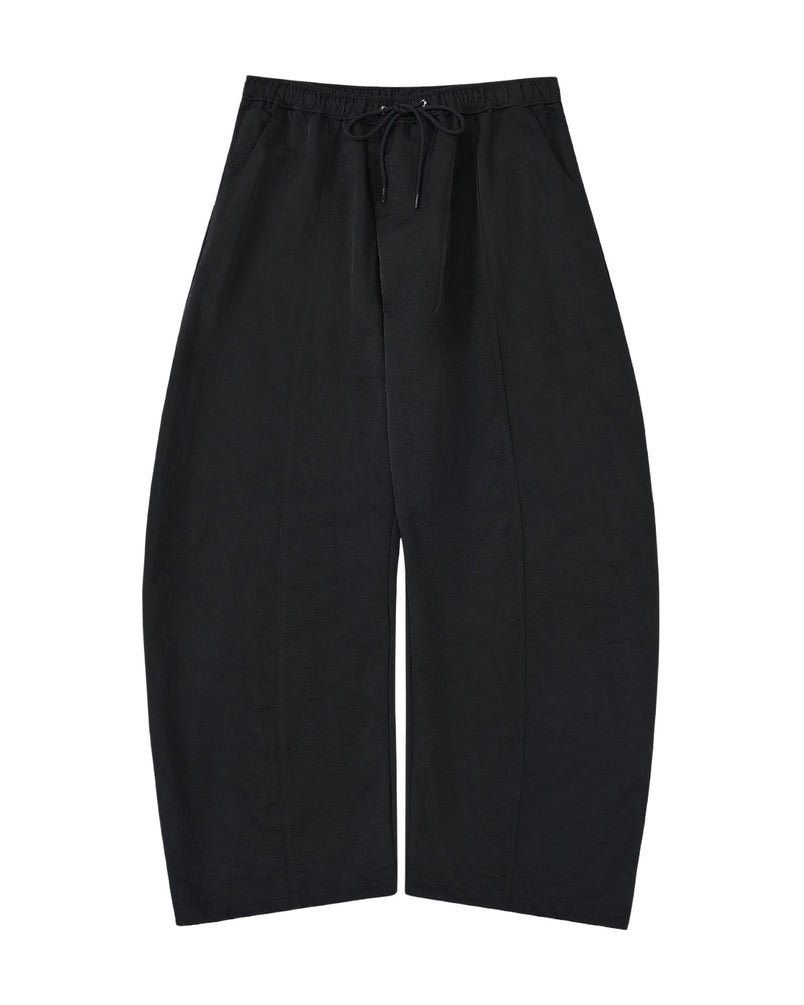 Black wide-leg cropped pants with an elastic drawstring waist, shown flat against a plain white background.