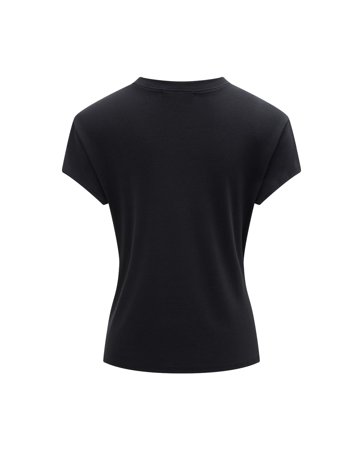 Back view of the BLACK ORIGAMI GORUM TEE by Sundae School, a plain black short-sleeve t-shirt displayed on a white background. The shirt features a minimalist design with no visible logos, patterns, or embellishments.