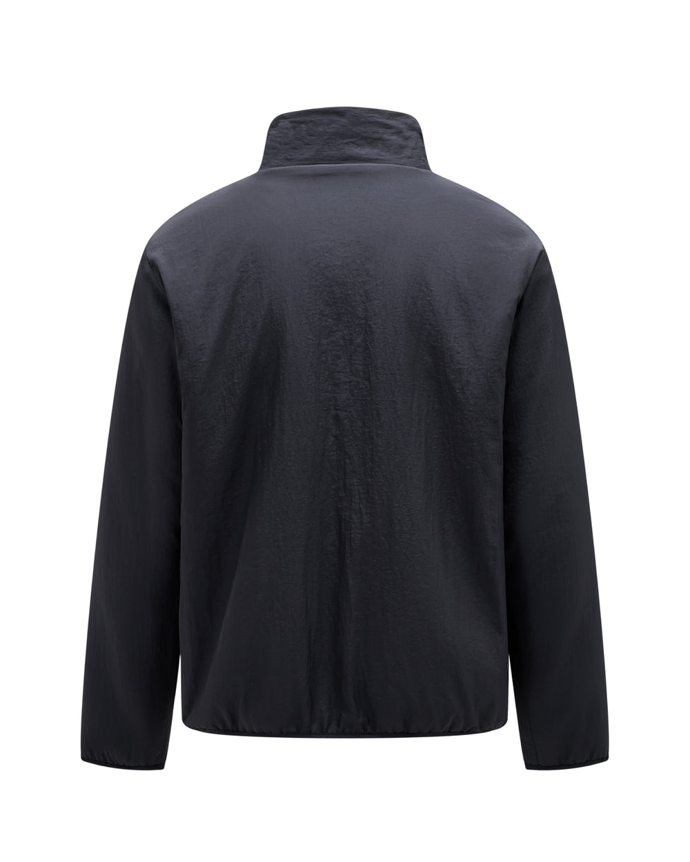 The BLACK REVERSIBLE IREZUMI FLEECE by Sundae School is a black, long-sleeve jacquard fleece jacket displayed from the back, featuring a high collar, straight hem, and a slightly loose fit with no visible logos, designs, or pockets.