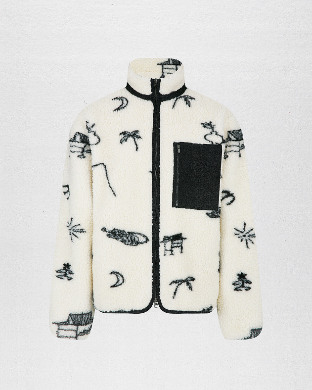 The back of Kiwa Fleece on model against a brown background.