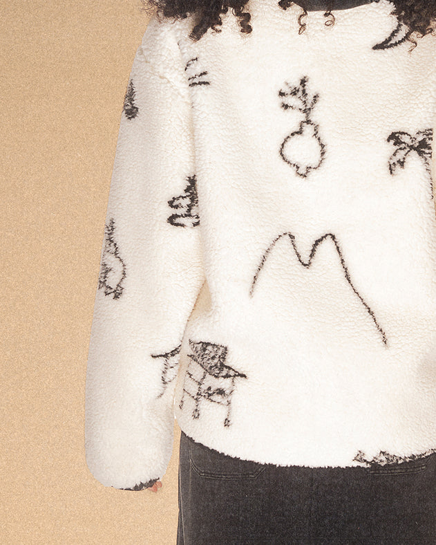 The back of Kiwa Fleece on model against a brown background.