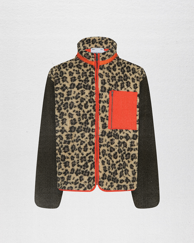 A female model wearing Sundae School Tiger Mom Fleece on a brown background.