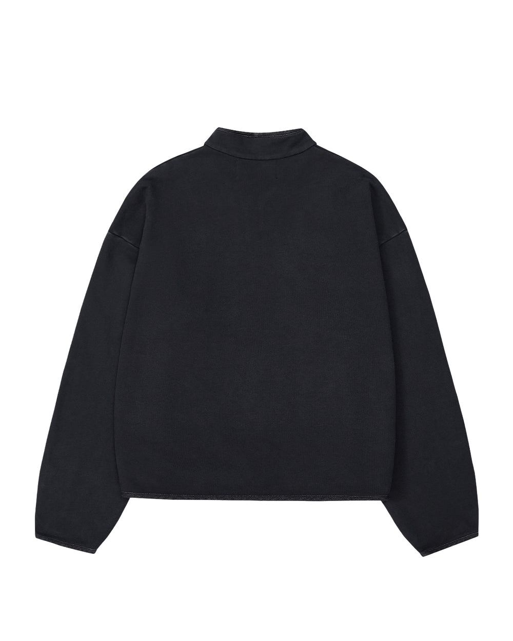 The BLACK TEARDROP KNOT SWEATSHIRT by Sundae School is shown laid flat with the back view visible, featuring a simple collar and a clean design made from 100% cotton sweatshirt fabric in plain black.