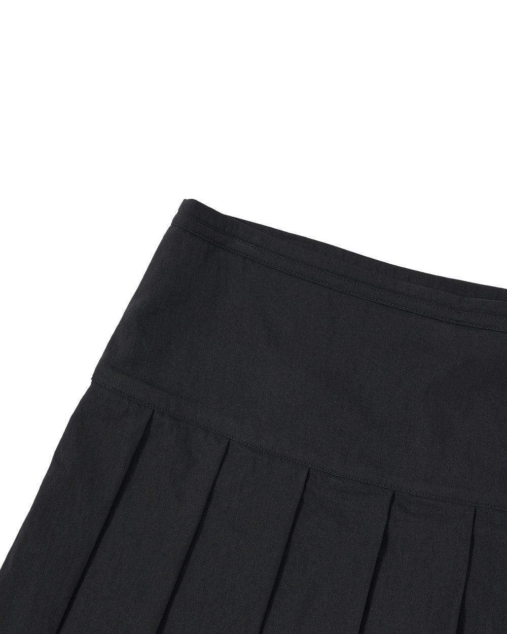A close-up of the upper section of the BLACK UNIFORM APRON SKIRT by Sundae School, shown on a white background.