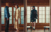 Two videos placed side by side one with a girl wearing Sundae School white pleated duvet puffer and a boy wearing Sundae School blue wave fleece facing and smiling at each other in a Hanok room and another video with a girl wearing Sundae School black Ivory fleece walking closer to camera and rotating 260 degrees to show the details of the clothes.