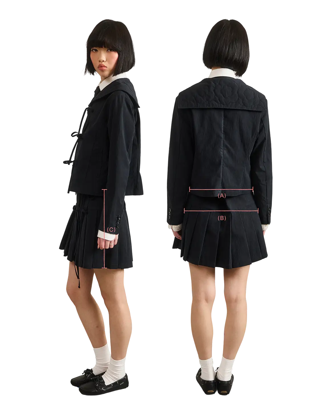 BLACK UNIFORM APRON SKIRT measurement guide